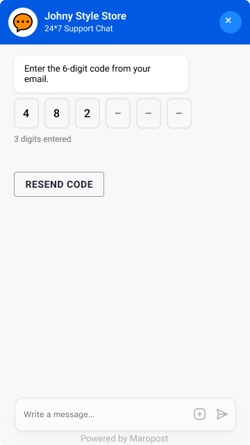 Six-box one-time code input with three digits entered