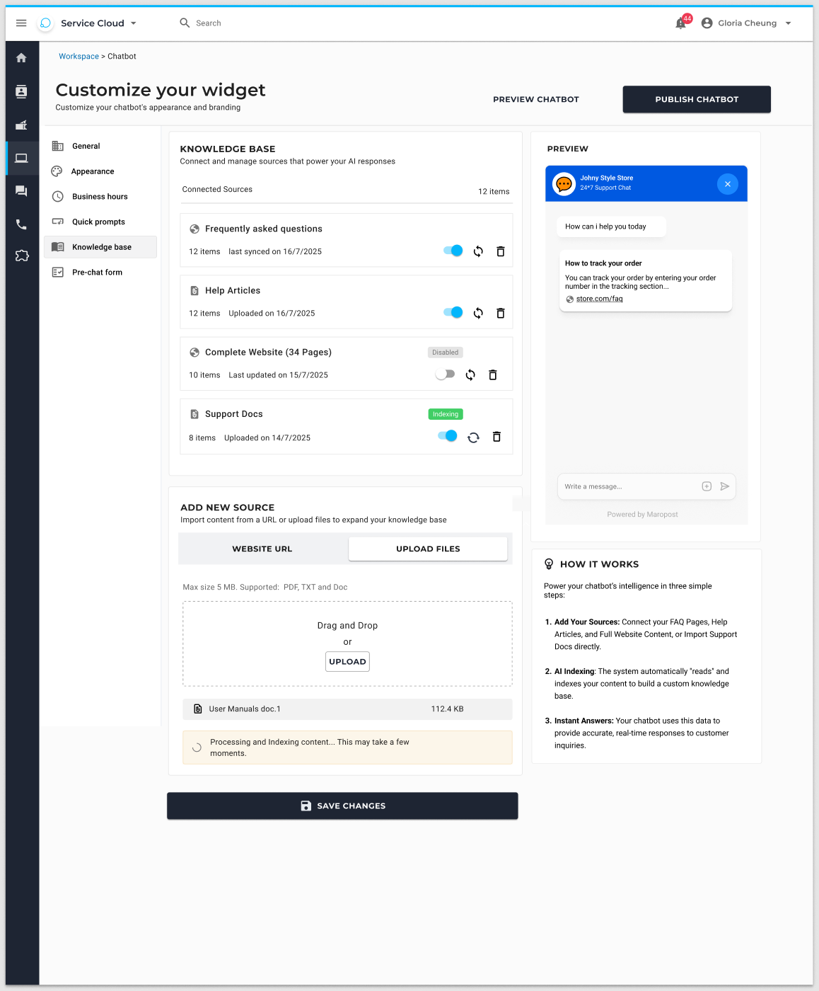 Knowledge base URL and file upload