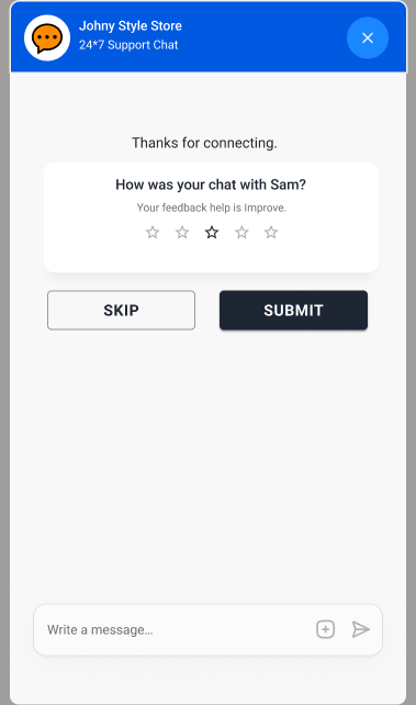 Session close asking how the chat was